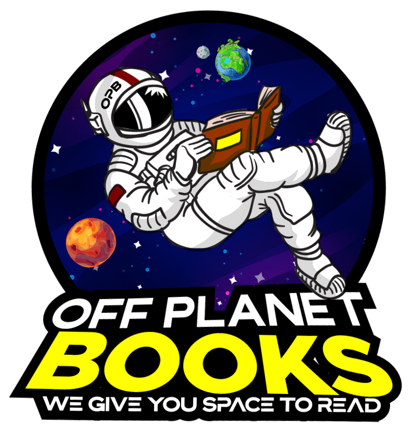 Off Planet Books Logo Of A Floating Astronaut Reading